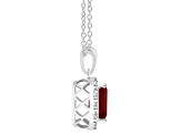 8x6mm Emerald Cut Garnet and White Topaz Accent Rhodium Over Sterling Silver Halo Pendant w/Chain