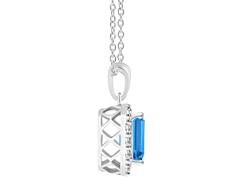 8x6mm Emerald Cut Swiss Blue Topaz and White Topaz Rhodium Over Sterling Silver Halo Pendant w/Chain