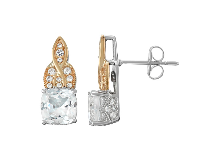 White Lab Created Sapphire Two-Tone Sterling Silver And 10k Yellow Gold Earrings
