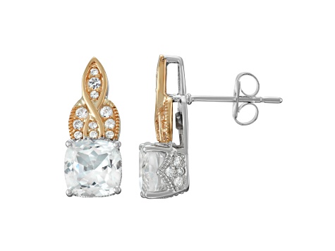White Lab Created Sapphire Two-Tone Sterling Silver And 10k Yellow Gold Earrings