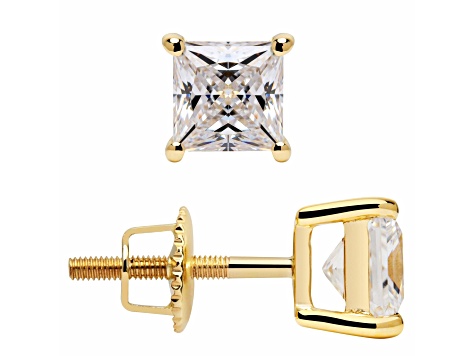 White Cubic Zirconia 14k Yellow Gold Studs With Velvet Gift Box 1.00ctw