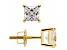 White Cubic Zirconia 14k Yellow Gold Studs With Velvet Gift Box 1.00ctw