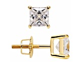 White Cubic Zirconia 14k Yellow Gold Studs With Velvet Gift Box 1.00ctw