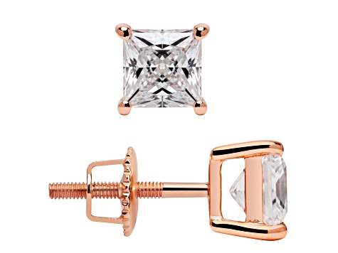 White Cubic Zirconia 14k Rose Gold Studs With Velvet Gift Box 1.00ctw