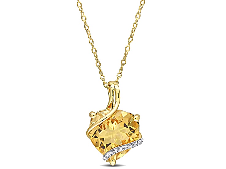 Citrine and Diamond Accent 18k Yellow Gold Over Sterling Silver Pendant with Chain 6.5ctw