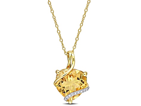 Citrine and Diamond Accent 18k Yellow Gold Over Sterling Silver Pendant with Chain 6.5ctw