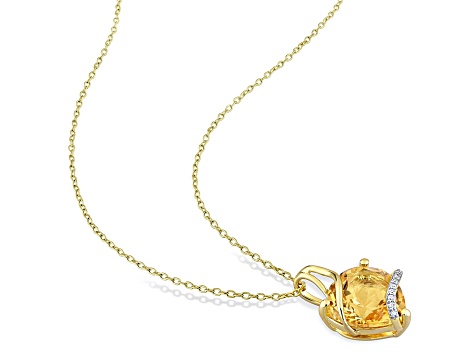 Citrine and Diamond Accent 18k Yellow Gold Over Sterling Silver Pendant with Chain 6.5ctw