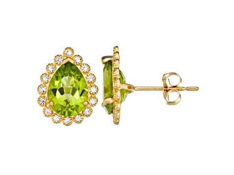 Green Peridot 10k Yellow Gold Stud Earrings 2.46ctw