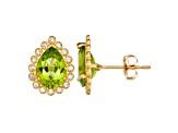 Green Peridot 10k Yellow Gold Stud Earrings 2.46ctw