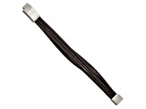 Brown Braided Leather and Stainless Steel Brushed Wire with 0.5-inch Extension Bracelet
