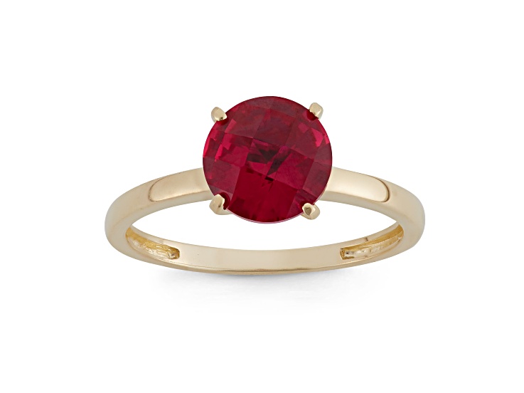 Round Lab Created Ruby 10K Yellow Gold Ring 2.20ctw
