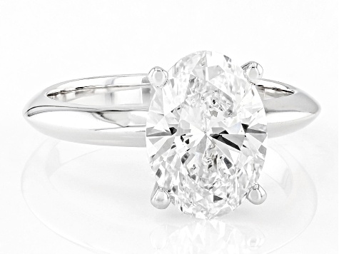 14K White Gold Oval IGI Certified Lab Grown Diamond Solitaire Ring 3.0ct, F Color/VS2 Clarity