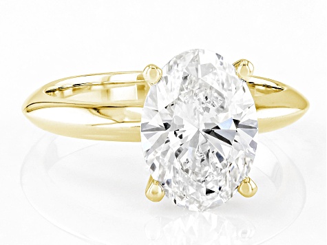 14K Yellow Gold Oval IGI Certified Lab Grown Diamond Solitaire Ring 3.0ct, F Color/VS2 Clarity