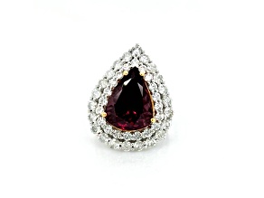 10.95 Ctw Garnet and 3.08 Ctw White Diamond Ring in 14K 2-Tone