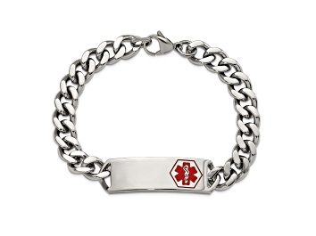 Picture of Stainless Steel Polished with Red Enamel 8-inch Medical ID Bracelet