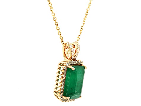 4.85 Ctw Emerald and 0.30 Ctw White Diamond Pendant in 14K YG