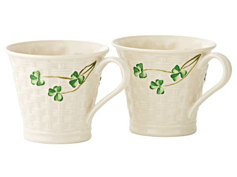Belleek Shamrock Set of Two Mugs