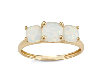Picture of Square Cushion Lab Created Opal 3-Stone 10K Yellow Gold Ring 0.85ctw