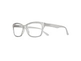 Silver Crystal Rectangular Frame Reading Glasses. Strength 1.50