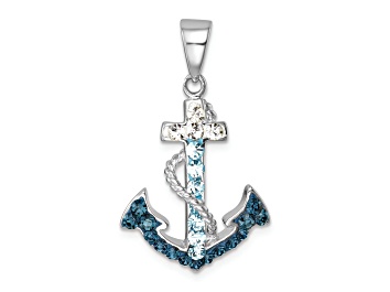 Picture of Rhodium Over Sterling Silver Polished Crystal Anchor Pendant