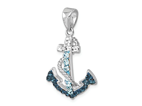 Rhodium Over Sterling Silver Polished Crystal Anchor Pendant
