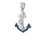 Rhodium Over Sterling Silver Polished Crystal Anchor Pendant