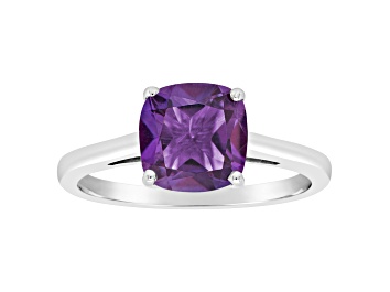 Picture of 8mm Square Cushion Amethyst Rhodium Over Sterling Silver Ring