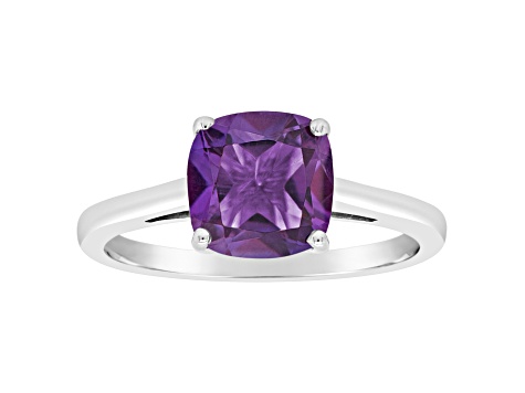 8mm Square Cushion Amethyst Rhodium Over Sterling Silver Ring