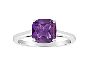 8mm Square Cushion Amethyst Rhodium Over Sterling Silver Ring