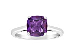 8mm Square Cushion Amethyst Rhodium Over Sterling Silver Ring