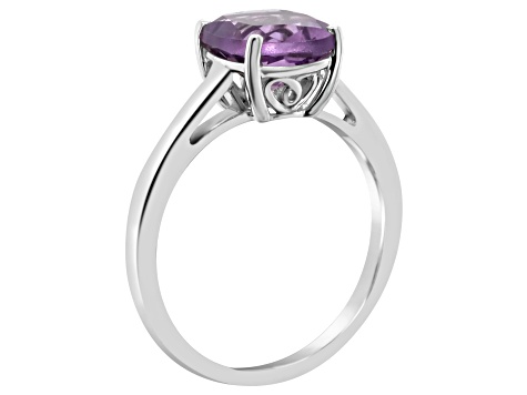 8mm Square Cushion Amethyst Rhodium Over Sterling Silver Ring