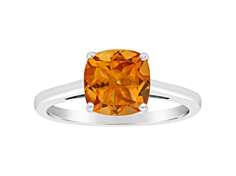 8mm Square Cushion Citrine Rhodium Over Sterling Silver Ring