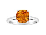 8mm Square Cushion Citrine Rhodium Over Sterling Silver Ring