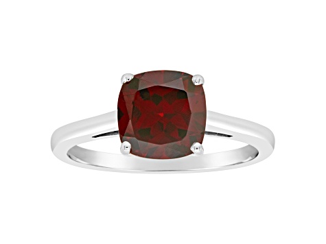 8mm Square Cushion Garnet Rhodium Over Sterling Silver Ring