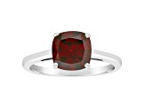 8mm Square Cushion Garnet Rhodium Over Sterling Silver Ring