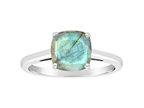 8mm Square Cushion Labradorite Rhodium Over Sterling Silver Ring