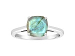 8mm Square Cushion Labradorite Rhodium Over Sterling Silver Ring