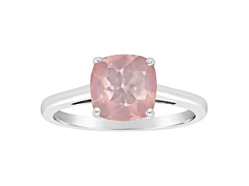Picture of 8mm Square Cushion Rose Quartz Rhodium Over Sterling Silver Ring