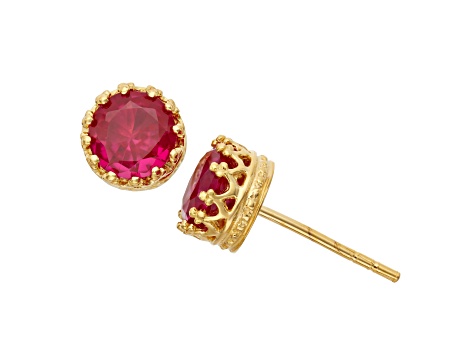 Red Lab Created Ruby 14K Yellow Gold Over Sterling Silver Stud Earrings 2.00ctw