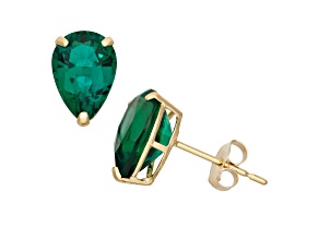 Pear Lab Created Emerald 10K Yellow Gold Earrings 3.00ctw