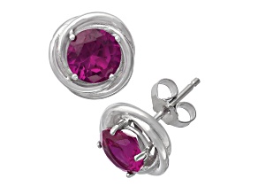 Round Lab Created Ruby Sterling Silver Swirl Stud Earrings, 2.00ctw