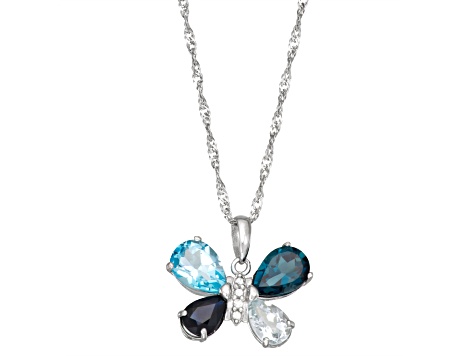 White Diamond Accent and Multi Gemstone 10K White Gold Butterfly Pendant 2.17ctw
