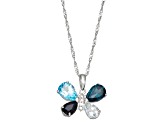 Multi Gem 10k White Gold Butterfly Pendant With Chain 2.17ctw