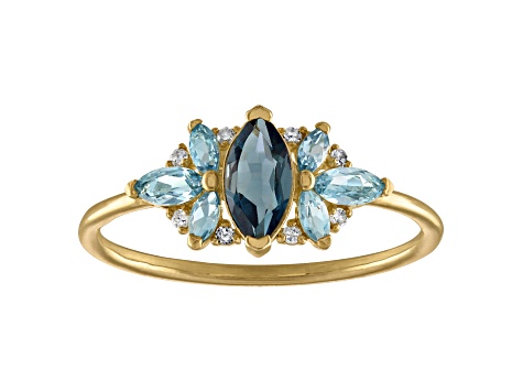 10K Yellow Gold Marquise Multi-color Blue Topaz Ring .45ctw
