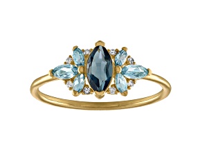 10K Yellow Gold Marquise Multi-color Blue Topaz Ring .45ctw