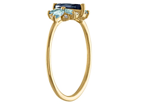 10K Yellow Gold Marquise Multi-color Blue Topaz Ring .45ctw