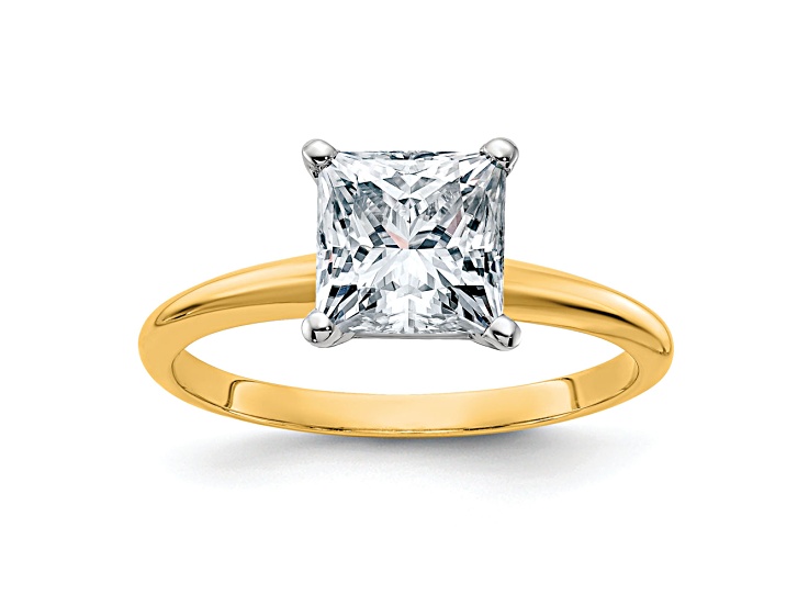 14K Yellow Gold With White Gold Accents 2 ct. D E F Pure Light Princess Moissanite Solitaire Ring