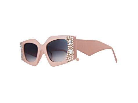 Beige Crystal Rectangular Frame Sunglasses