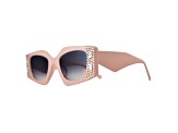 Beige Crystal Rectangular Frame Sunglasses