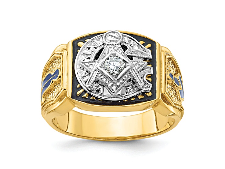 10K Two-tone Yellow and White Gold Men's Enameled and Diamond Blue